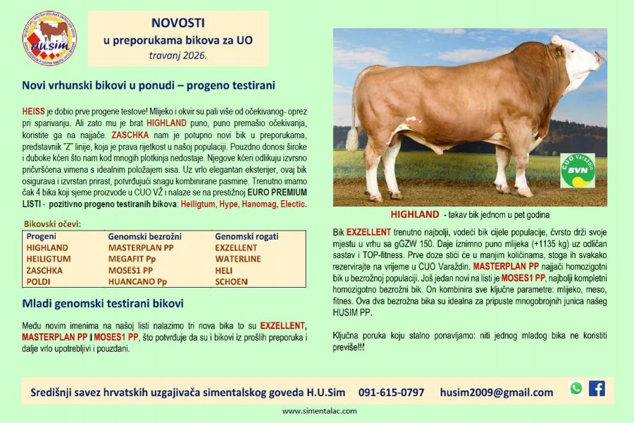 Novosti u preporukama bikova za UO - travanj 2026. Novosti u preporukama bikova za UO - travanj 2026.